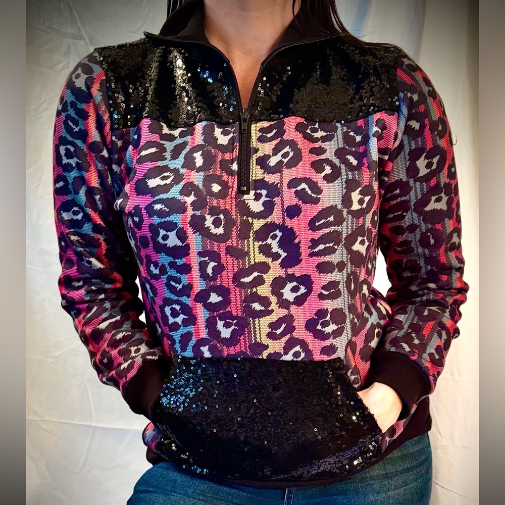 Crazy Train Multicolor Leopard Print & Black Sequ… - image 3